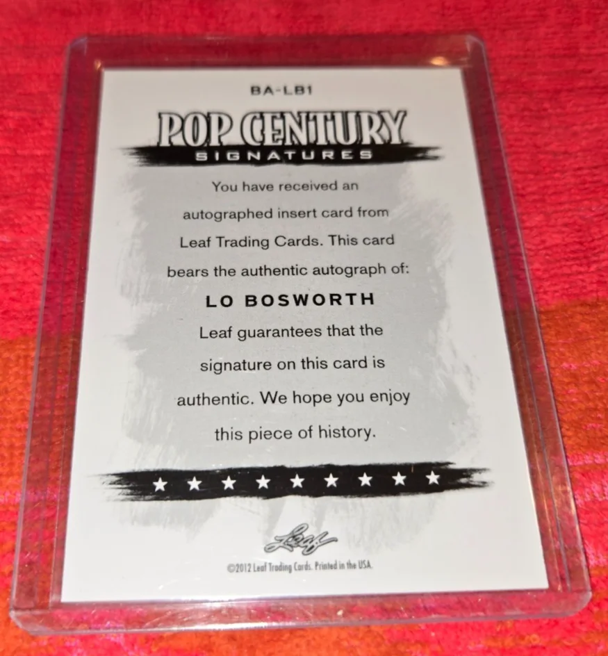 LO BOSWORTH — 2012 LEAF POP CENTURY AUTOGRAPHED CARD OF LO BOSWORTH SIGNED CARD CLEAN!, image 2