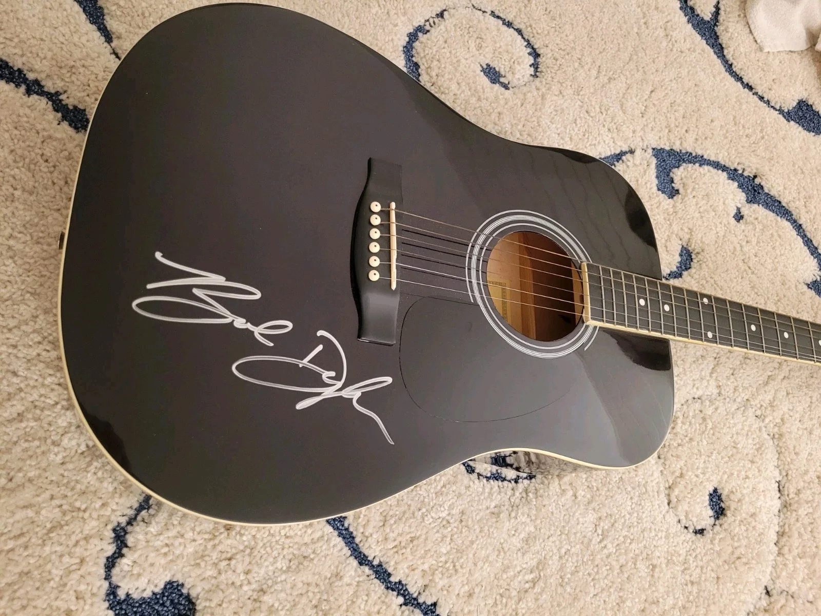 Bob Dylan Autographed Black Eleca Autistic Guitar Signed Authenticated, image 3