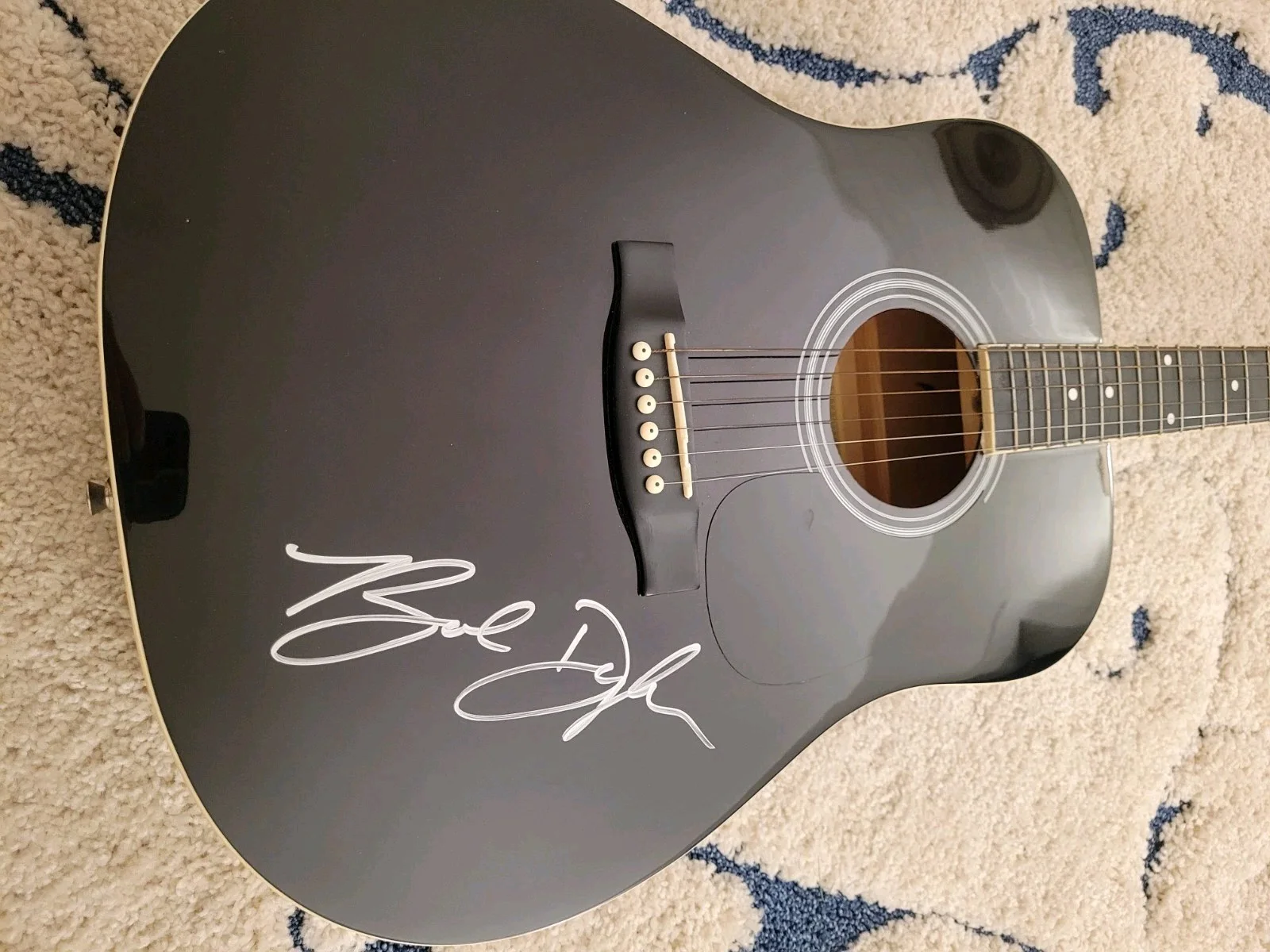 Bob Dylan Autographed Black Eleca Autistic Guitar Signed Authenticated, image 4