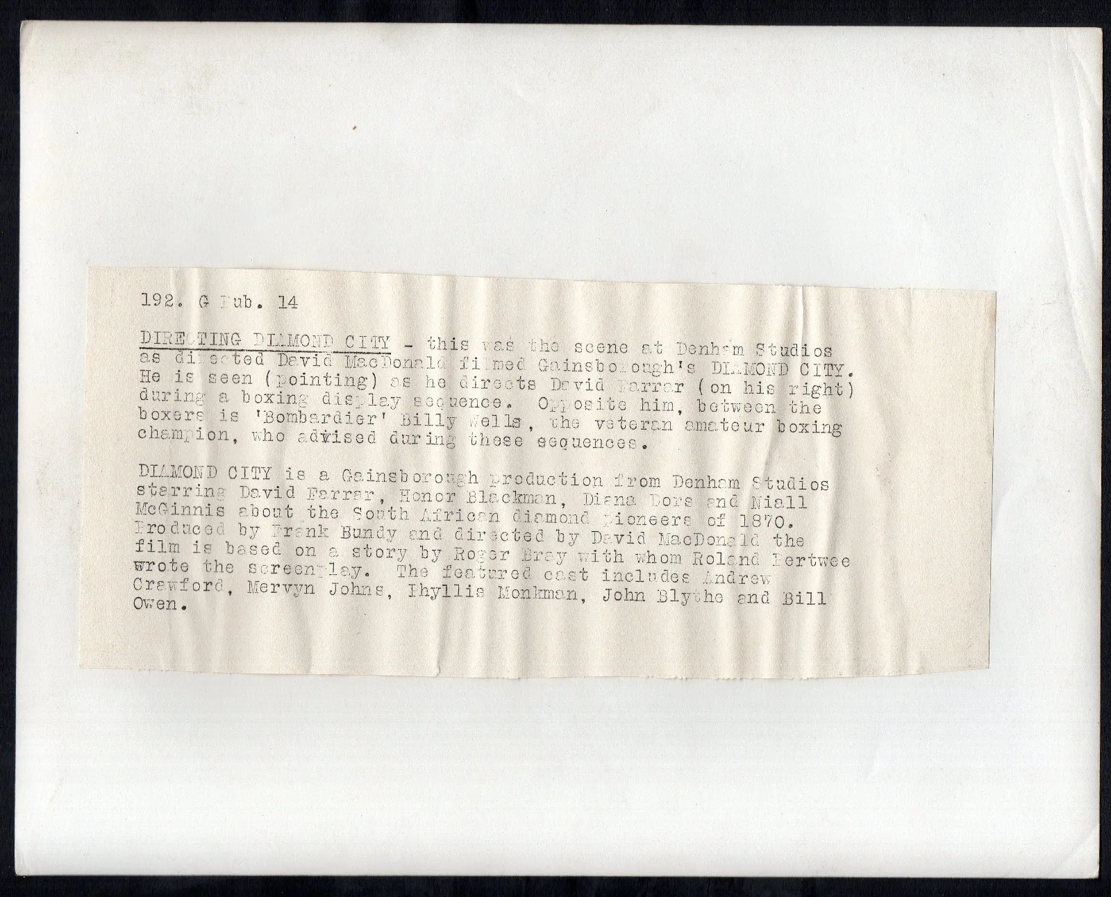 DIAMOND CITY 1949 David MacDonald David Farrar Billy Wells STILL #PUB14, image 2