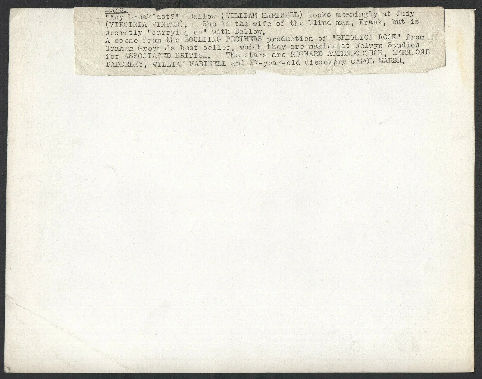 BRIGHTON ROCK 1947 William Hartnell, Virginia Winter 10x8 STILL #PUB40, изображение 2