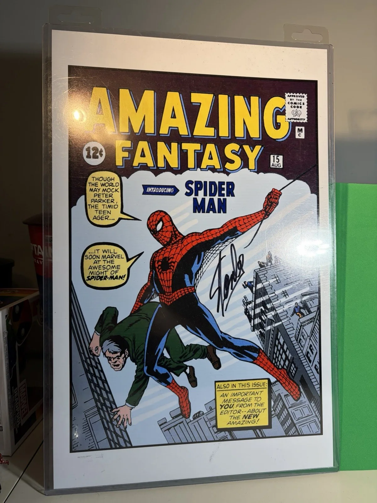 Stan Lee — Stan Lee Autographed Signed Spiderman Amazing Fantasy 16x20 Photo ASI Proof, изображение 2