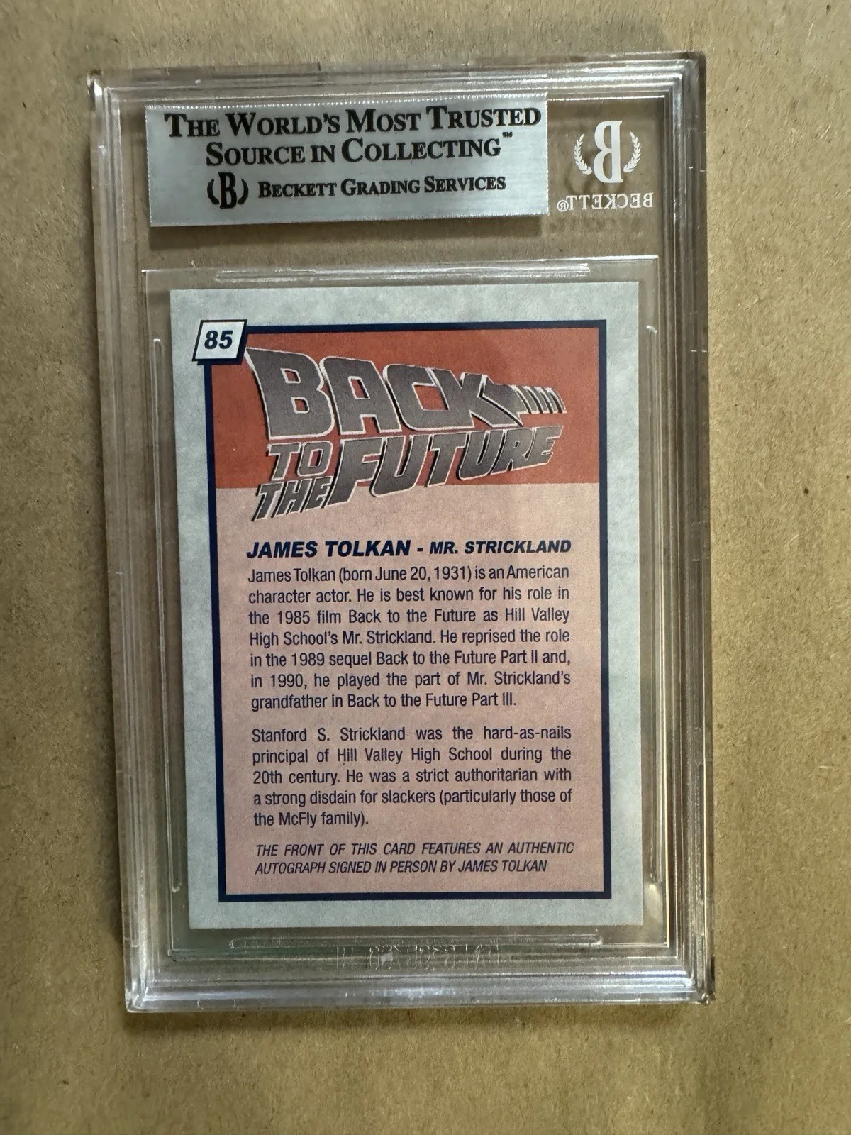 James Tolkan — Signed James Tolkan Autographed Back To The Future Custom Trading Card BAS Slab, изображение 5