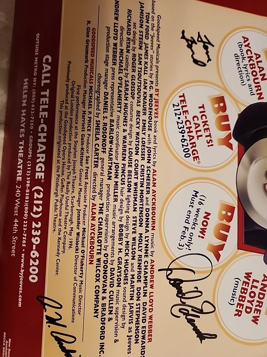 By Jeeves Broadway Cast Signed Poster – 2001 Helen Hayes NYC – Rare, image 2