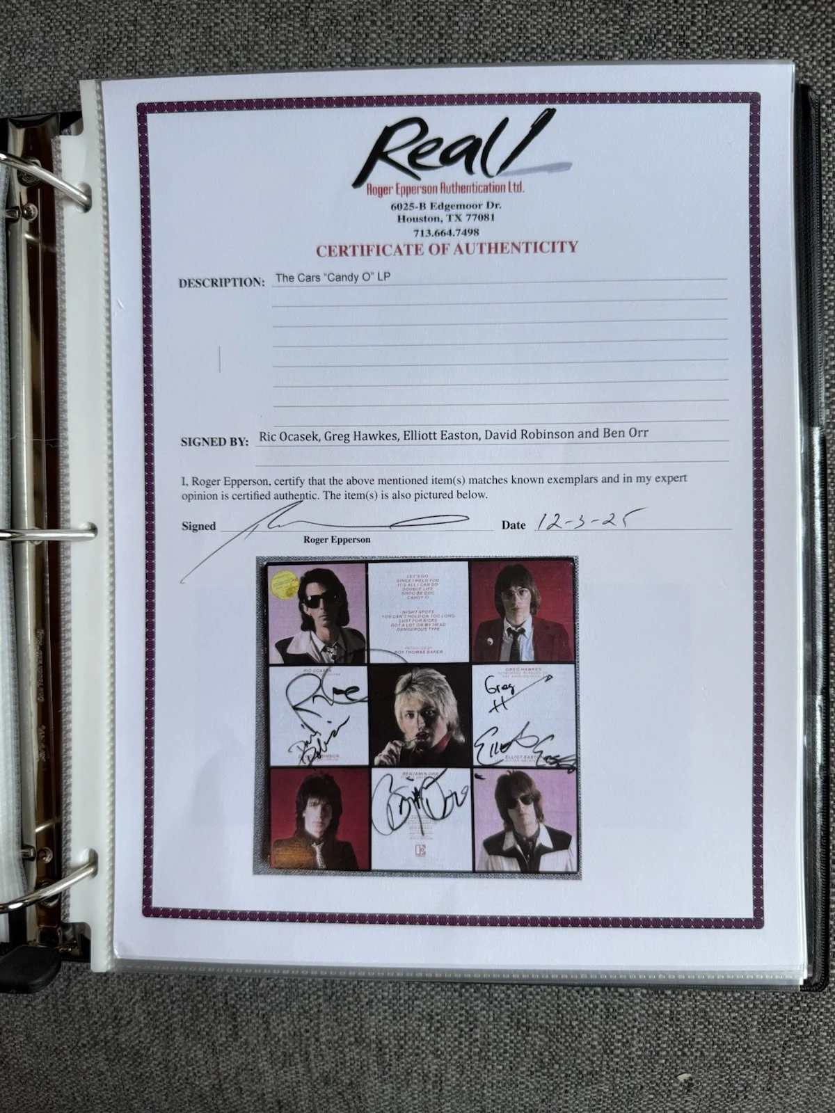 THE CARS - Fully VINTAGE Signed / Autographed ‘Candy-O’ Album - REAL LOA, изображение 4