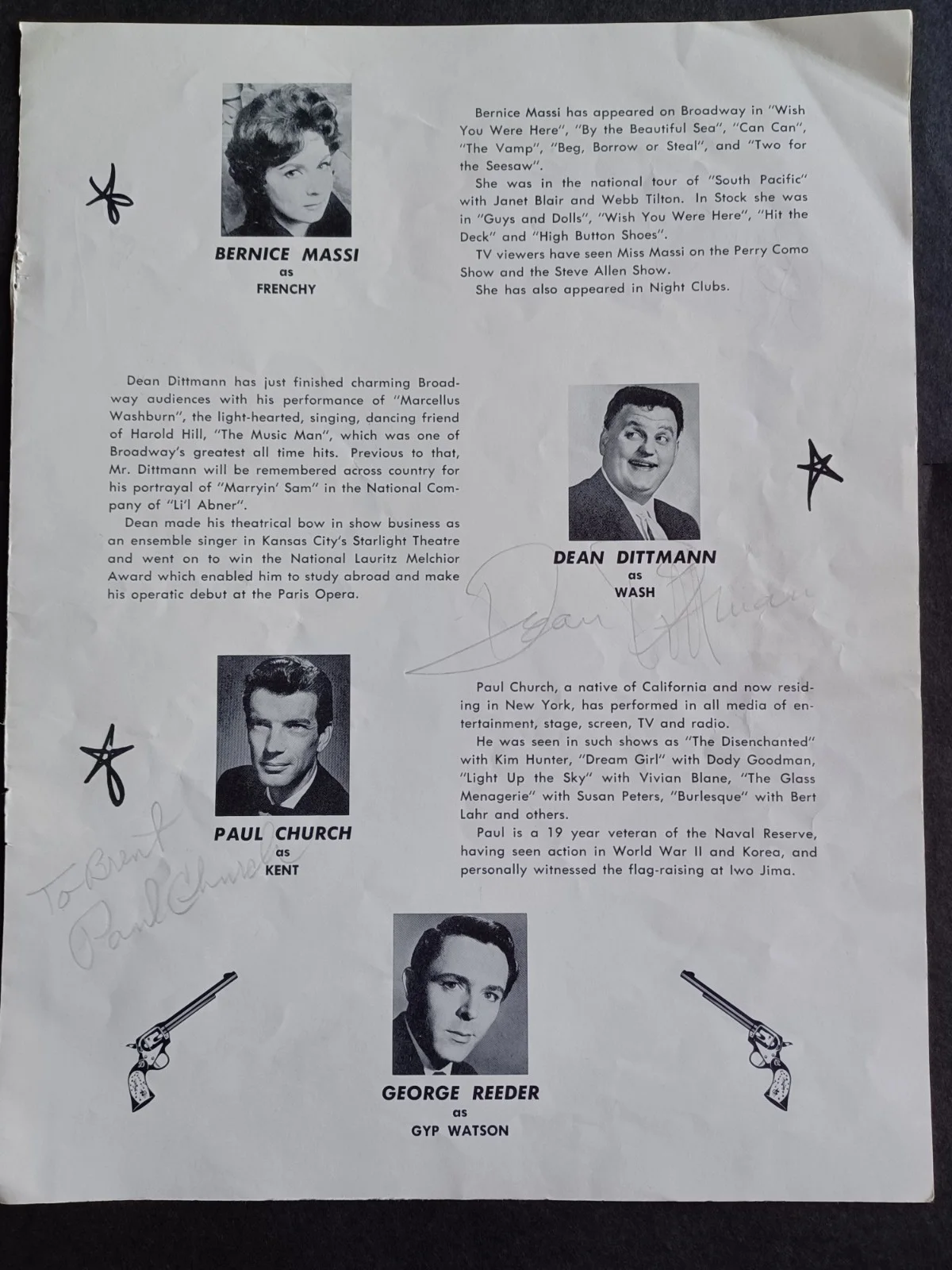 Hugh O'Brian, Bernice Massi, Dean Dittman, Paul Church Signed 8.5" x 11" Page, image 4
