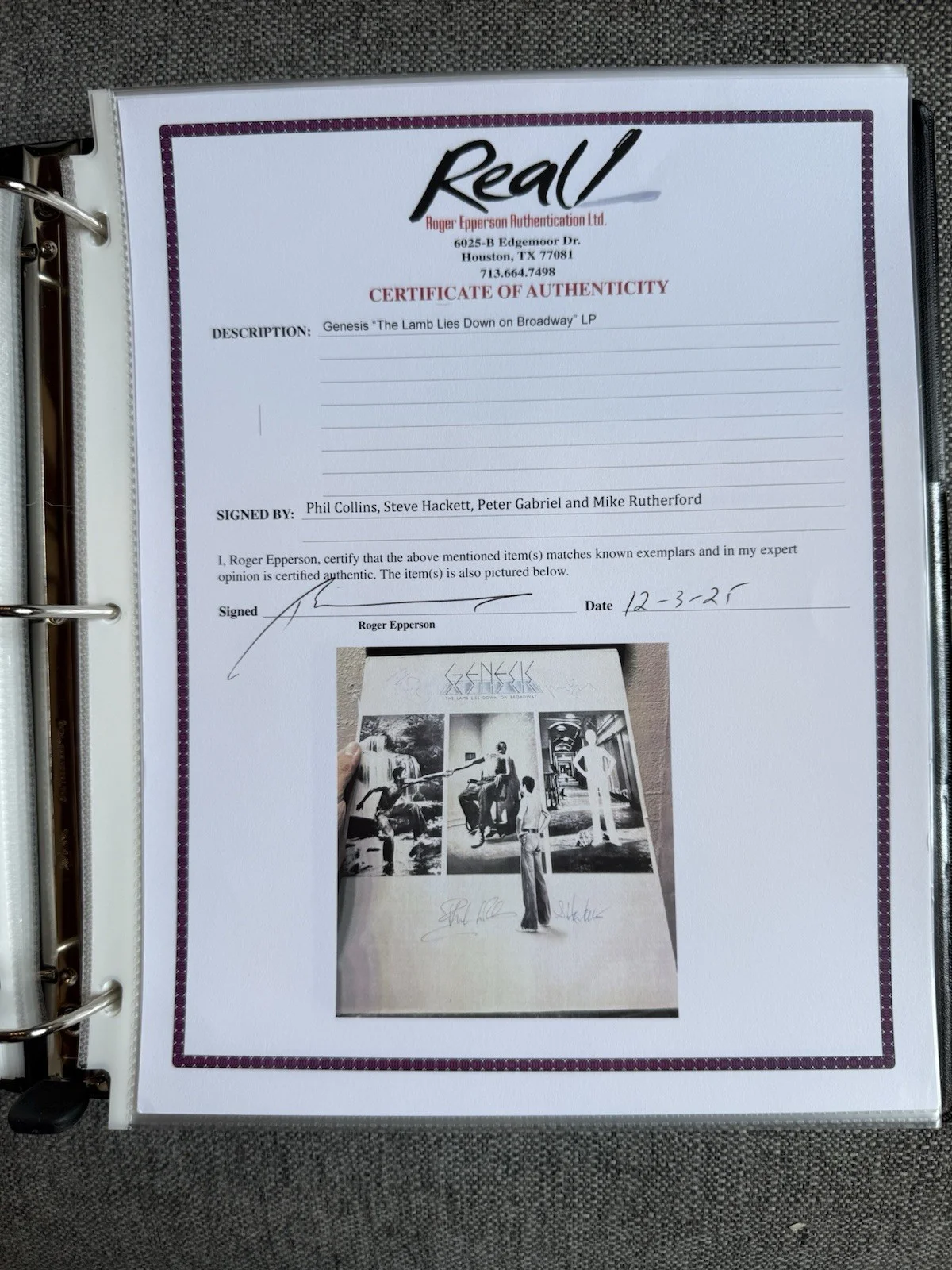 GENESIS - Signed / Autographed ‘The Lamb Lies Down On Broadway’ Album - REAL LOA, изображение 4