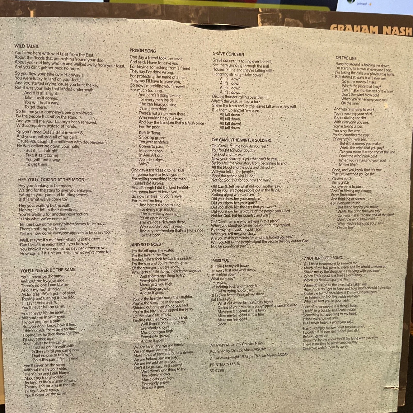 GRAHAM NASH LP WILD TALES Atlantic SD 7288 AUTOGRAPHED PROMO VG+/VG+, image 5