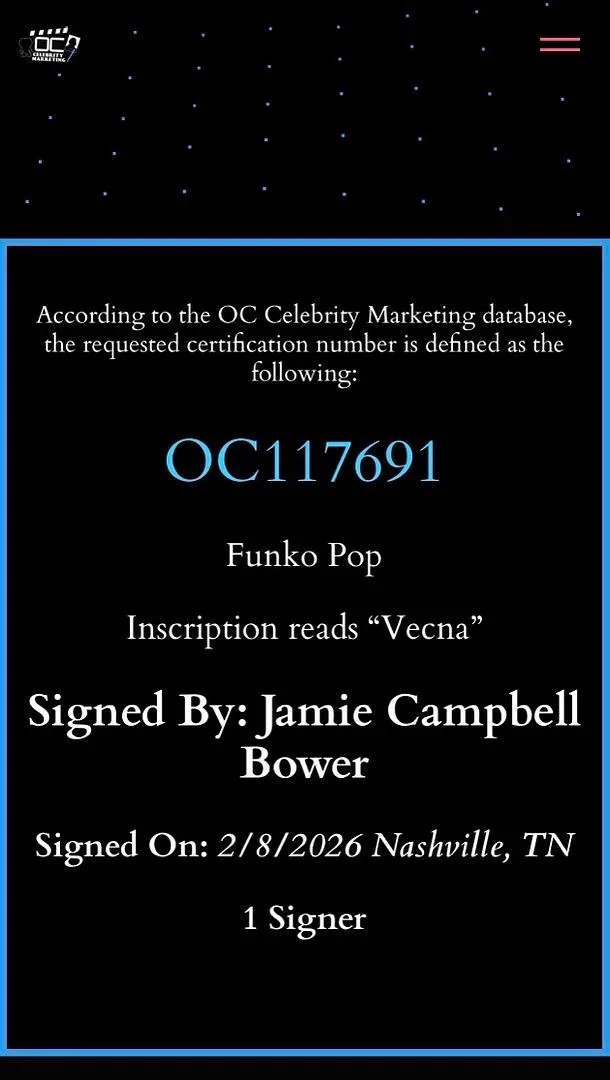 Jamie Campbell Bower signed "Vecna" Funko #1806 (Stranger Things)-OC Celebrity M, image 5