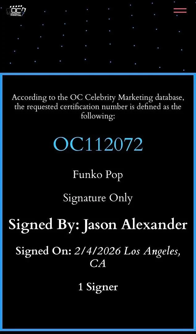 Jason Alexander signed "George (Holistic)" Funko #1094 (Seinfeld) - OC Celebrity, изображение 5