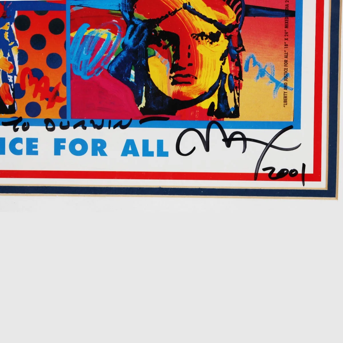 Peter Max Signed Artwork Display Poster Lithograph Statue of Liberty and Just..., image 2