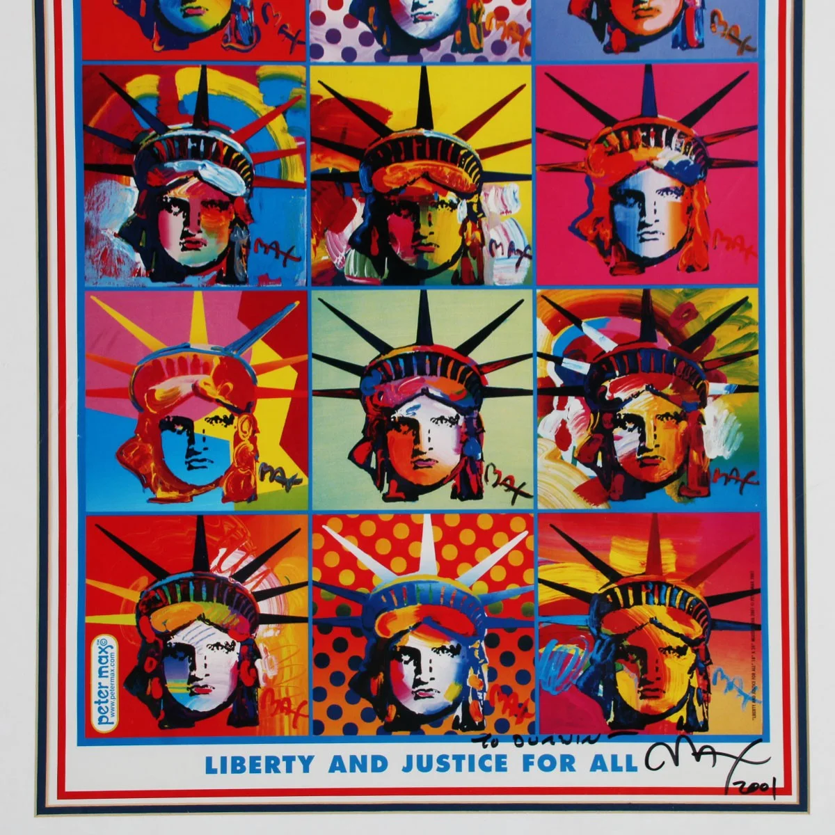 Peter Max Signed Artwork Display Poster Lithograph Statue of Liberty and Just..., image 4