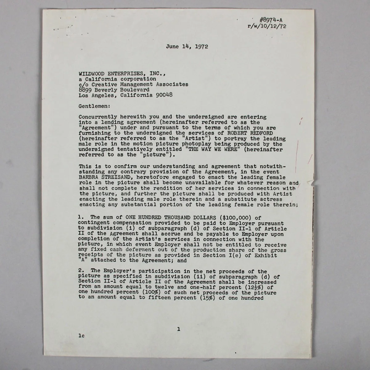 Robert Redford Signed Contract The Way We Were Movie Film 1972 - COA JSA, изображение 5