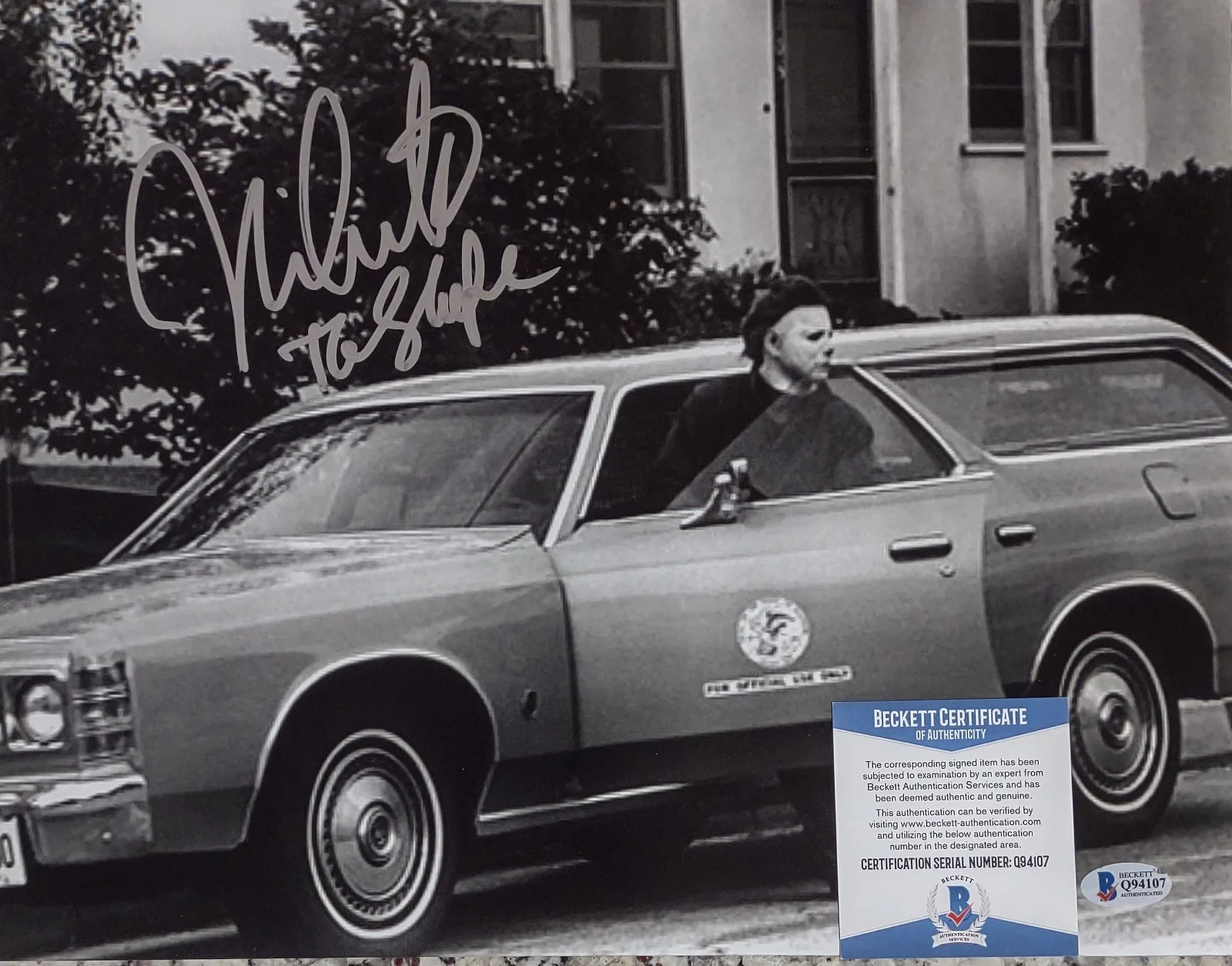 Nick Castle THE SHAPE Signed Halloween Mask 11x14 Photo License Plate BECKETT, изображение 4