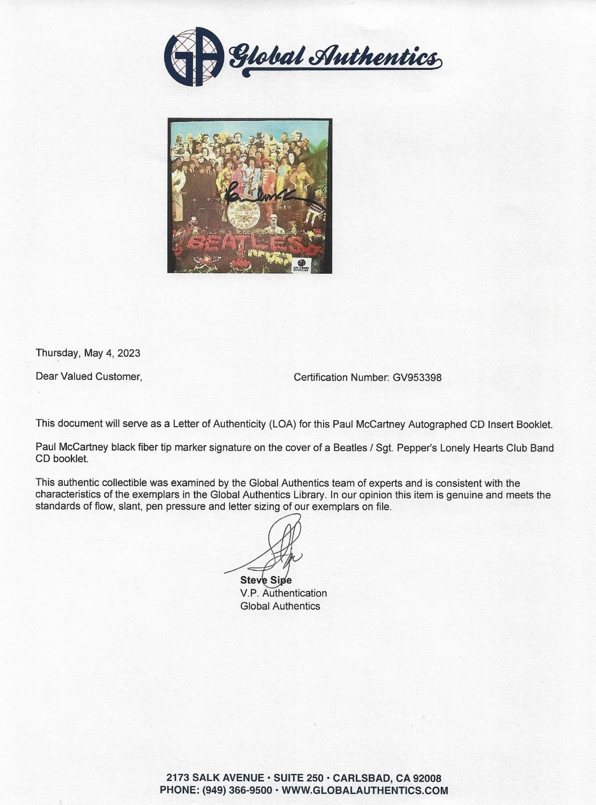 PAUL McCARTNEY signed "Lonely Hearts band"BEATLES FRAMED" CD Album GLOBAL GA LOA, изображение 4