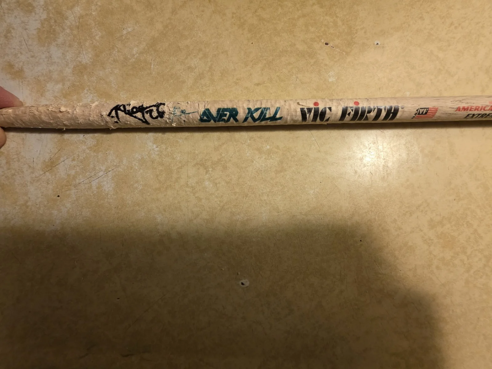Overkill Jeramie Kling Stage Used SIGNED Signature Tour Drumstick VHTG, изображение 2