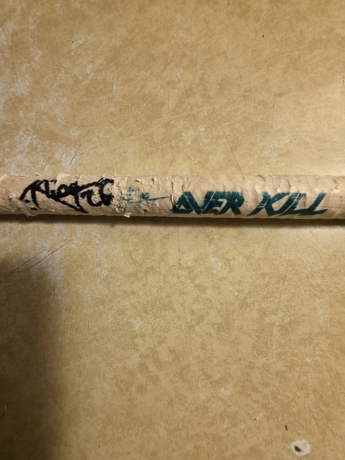 Overkill Jeramie Kling Stage Used SIGNED Signature Tour Drumstick VHTG, изображение 4