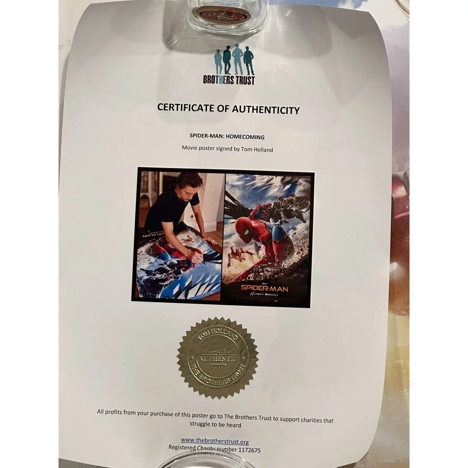 Tom Holland — Tom Holland signed 27x40 Spider-Man Homecoming Movie Poster Brothers Trust COA, изображение 2