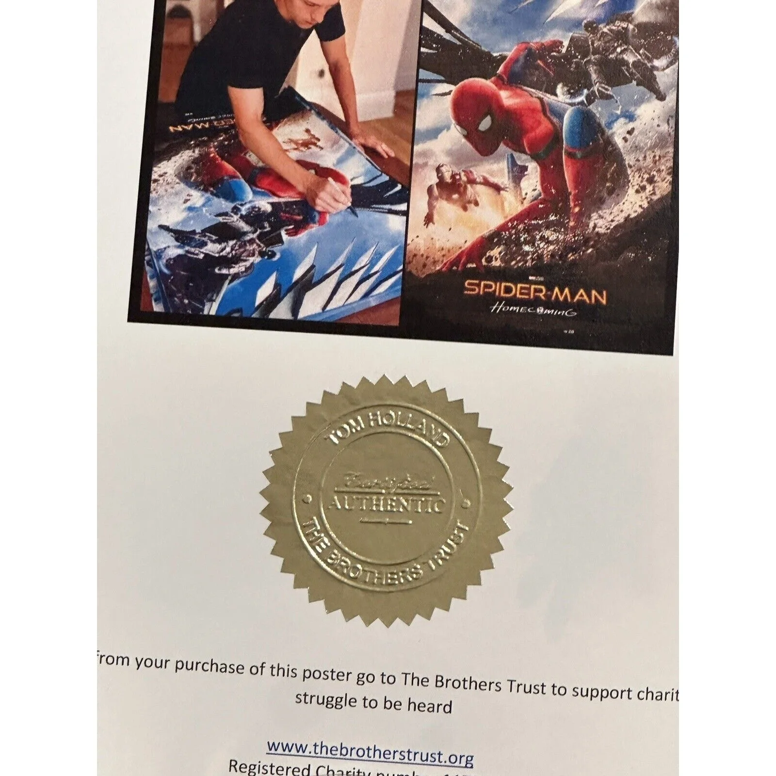 Tom Holland — Tom Holland signed 27x40 Spider-Man Homecoming Movie Poster Brothers Trust COA, изображение 4