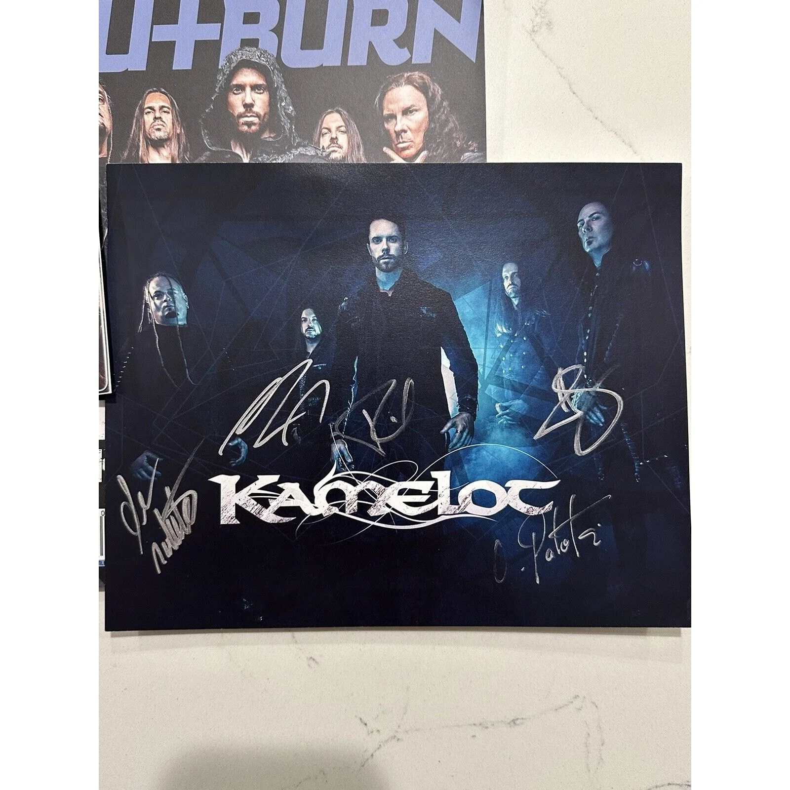 KAMELOT SIGNED PHOTO AUTOGRAPHED 8x10, STICKER OUTBURN MAGAZINE, image 2