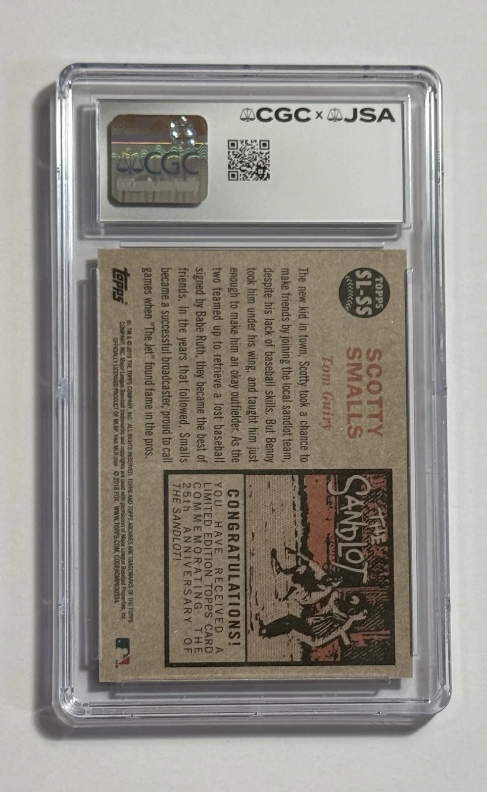 Tom Guiry — Tom Guiry Autograph Signed 2018 Topps Archives Sandlot Card “Smalls” CGC 9, изображение 2