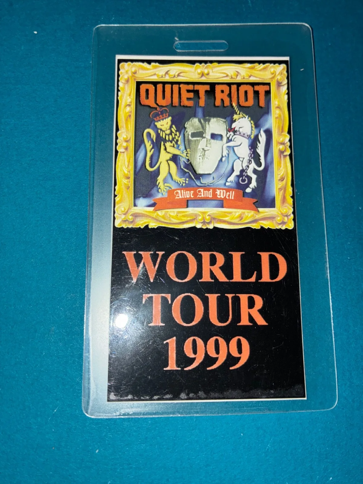 Quiet Riot Original Signed In-Person 12" Drumhead 1999 w/ Backstage Pass, image 2