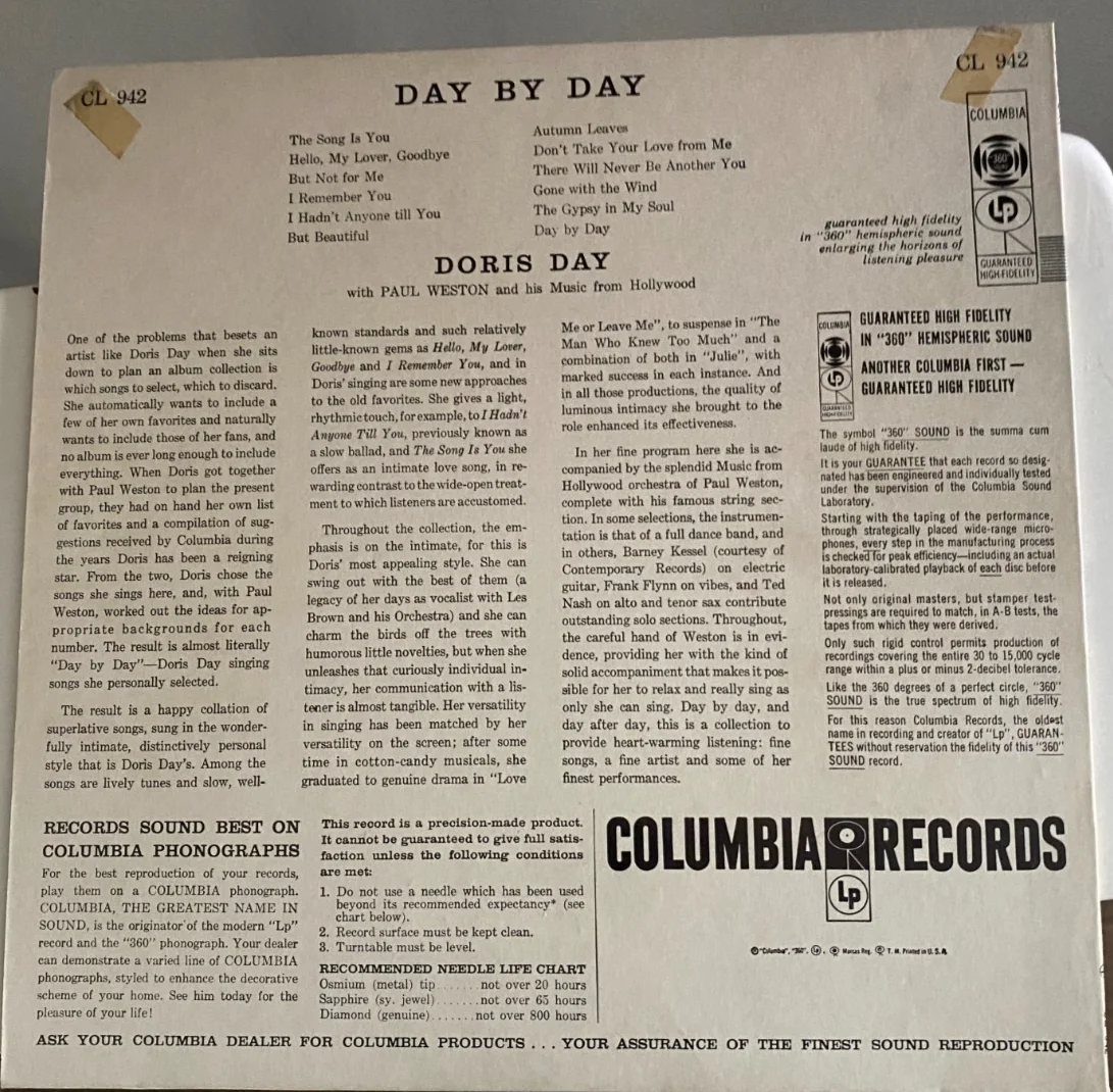 Doris Day autographed album cover day by day vintage no album, изображение 2