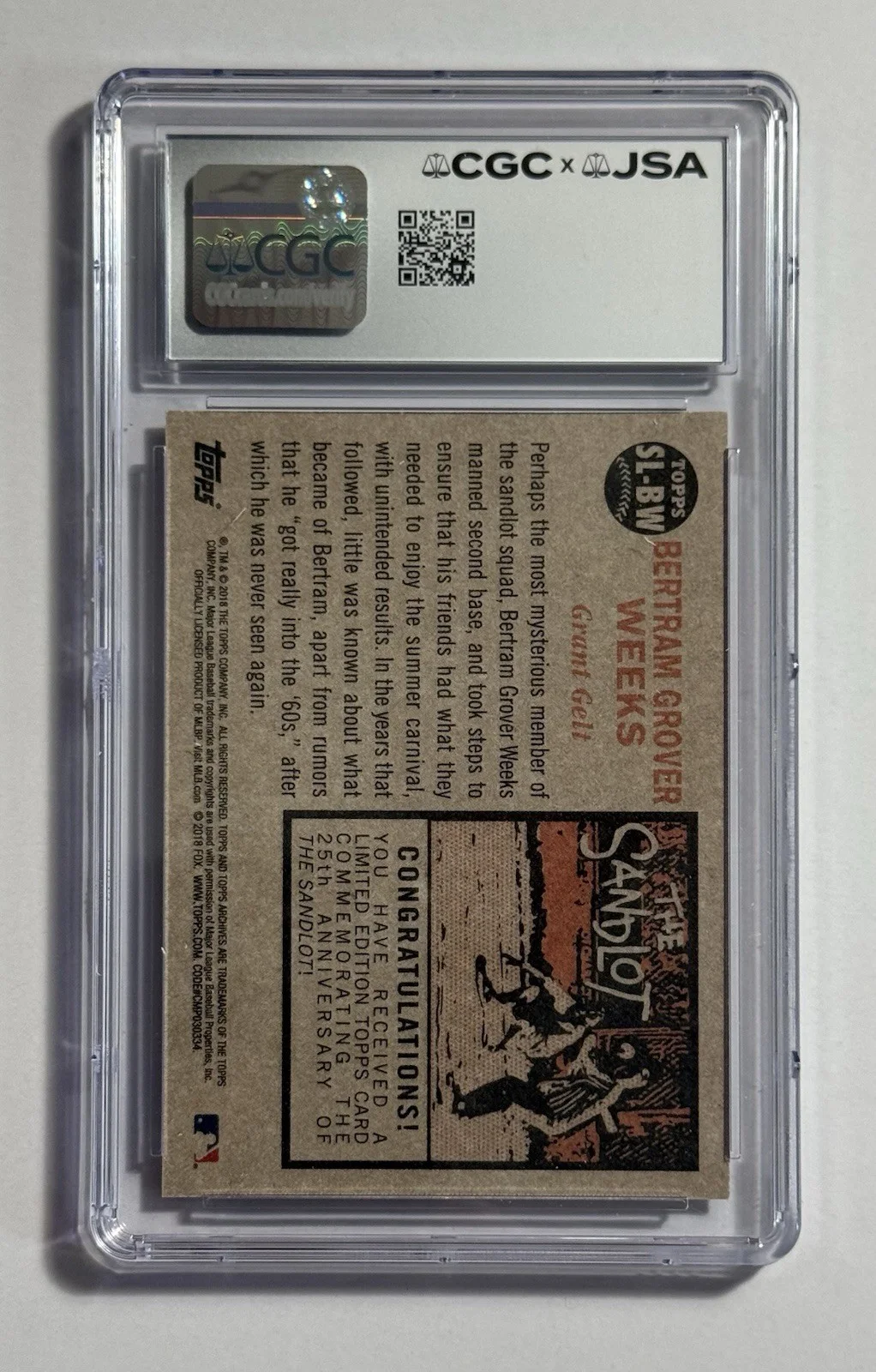 Grant Gelt — Grant Gelt Autograph Signed 2018 Topps Archives Sandlot Card “Bertram” CGC 9, image 2