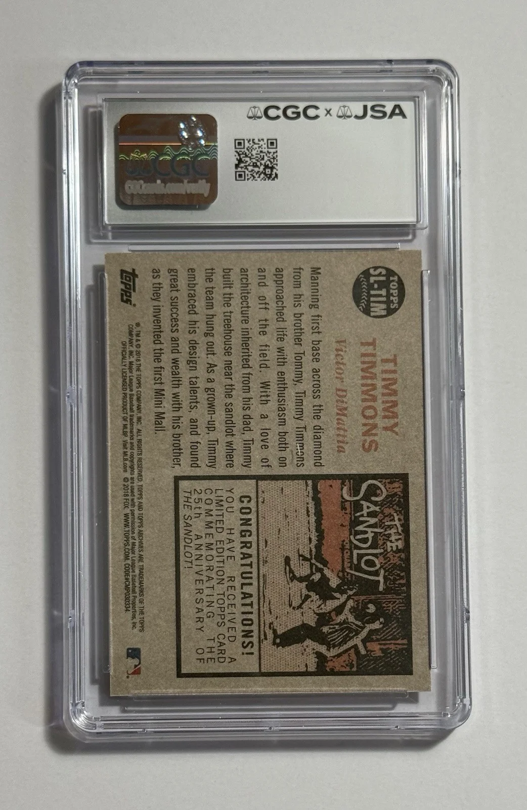 Victor DiMattia — Victor DiMattia Autograph Signed 2018 Topps Archives Sandlot Card “Timmy” CGC -2, image 2