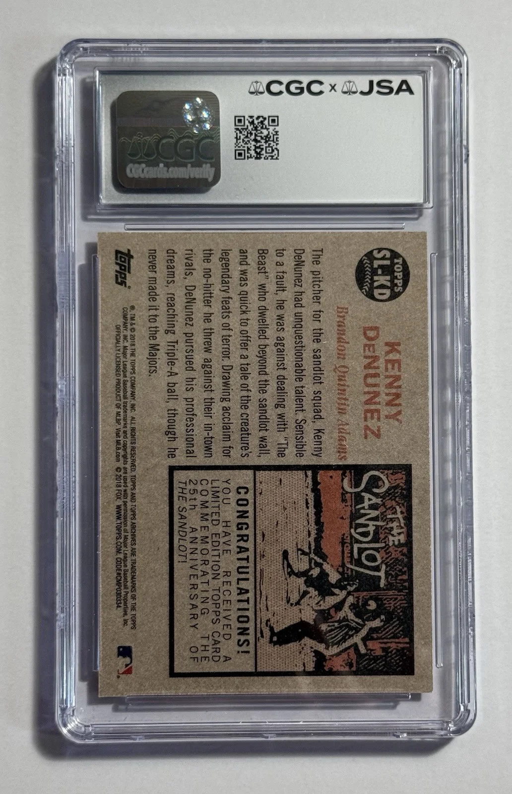 Brandon Adams — Brandon Adams Autograph Signed 2018 Topps Archives Sandlot Card “Denunez” CGC 9, изображение 2