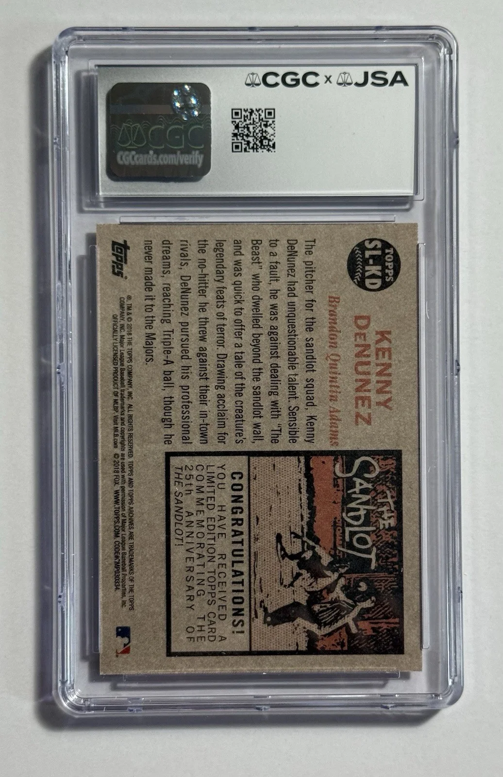 Brandon Adams — Brandon Adams Autograph Signed 2018 Topps Archives Sandlot Card “Denunez” CGC, изображение 2