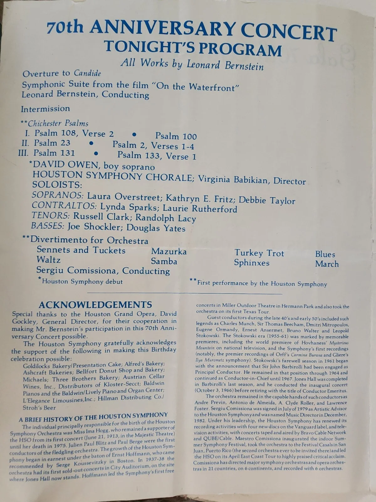 ​Leonard Bernstein SIGNED 1983 Houston Symphony 70th Anniversary Program..., изображение 3