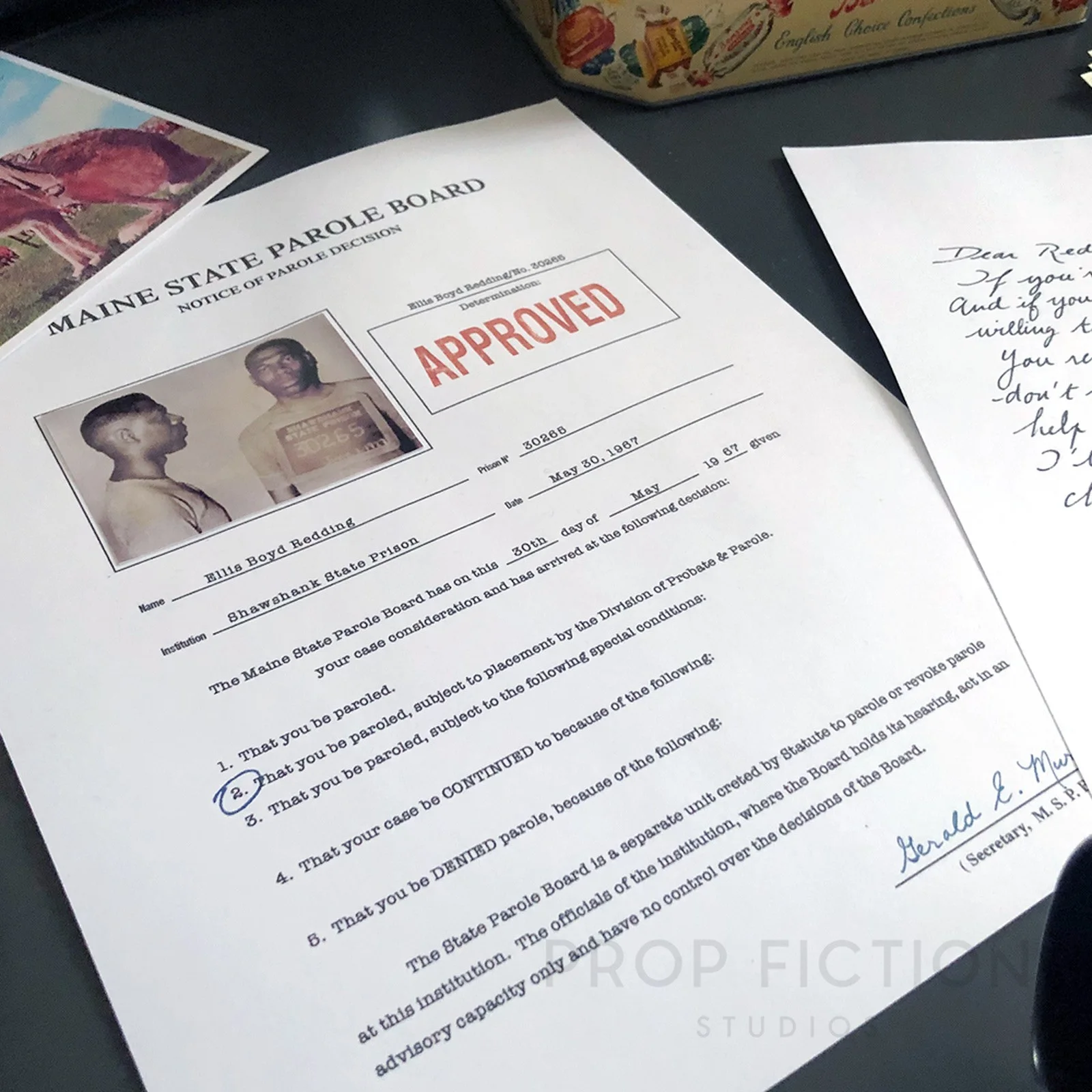 Shawshank Redemption - Red’s Postcard / Parole Form / Prop Letter Replica Set, image 5