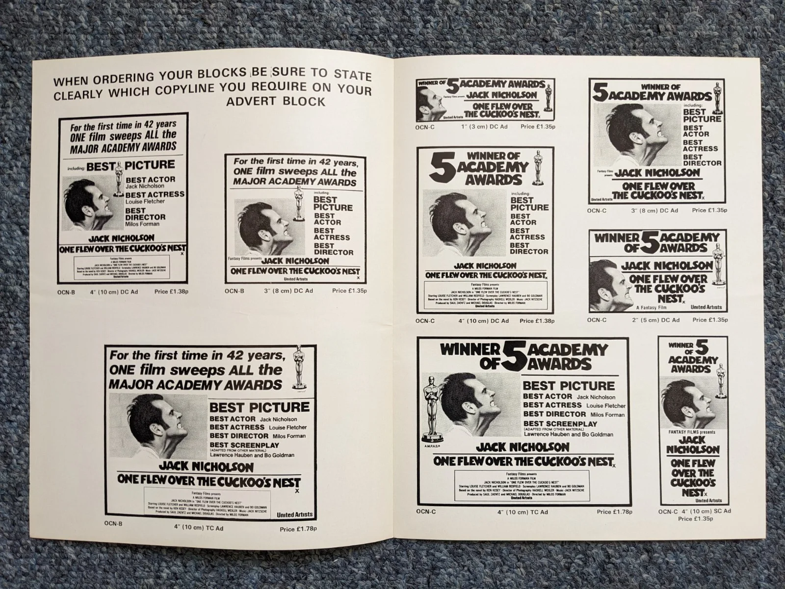 ONE FLEW OVER THE CUCKOO'S NEST Film Pressbook., image 5