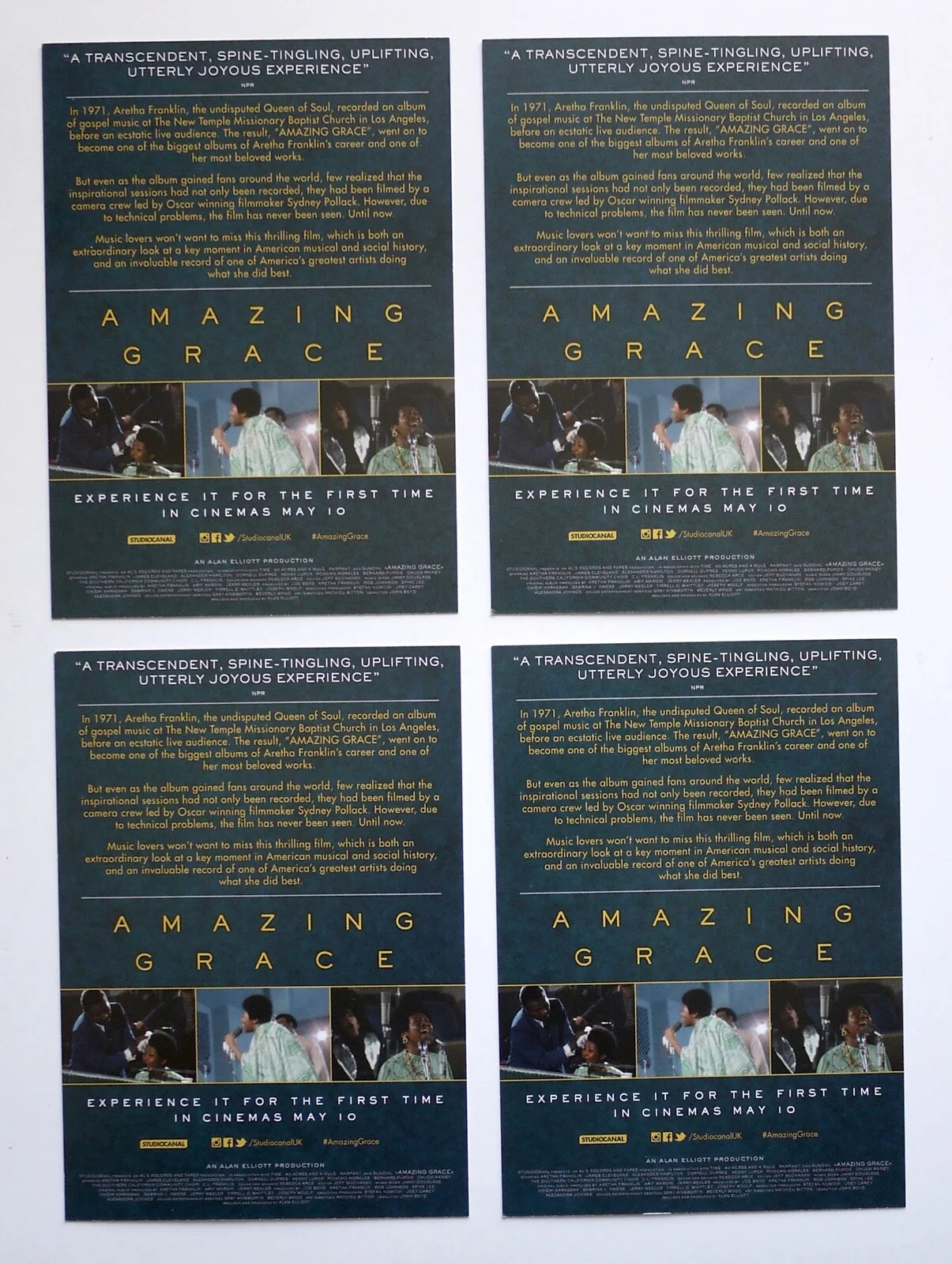4x FRANKLIN AMAZING GRACE FILM MOVIE POSTCARDS, изображение 2
