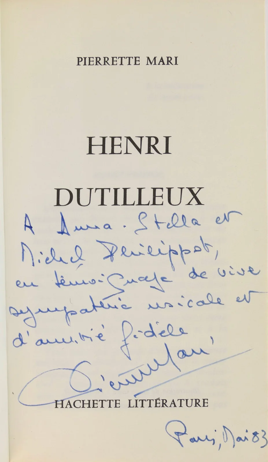 Henri Dutilleux - INSCRIBED PRESENTATION COPY TO MICHEL PHILIPPOT, image 4