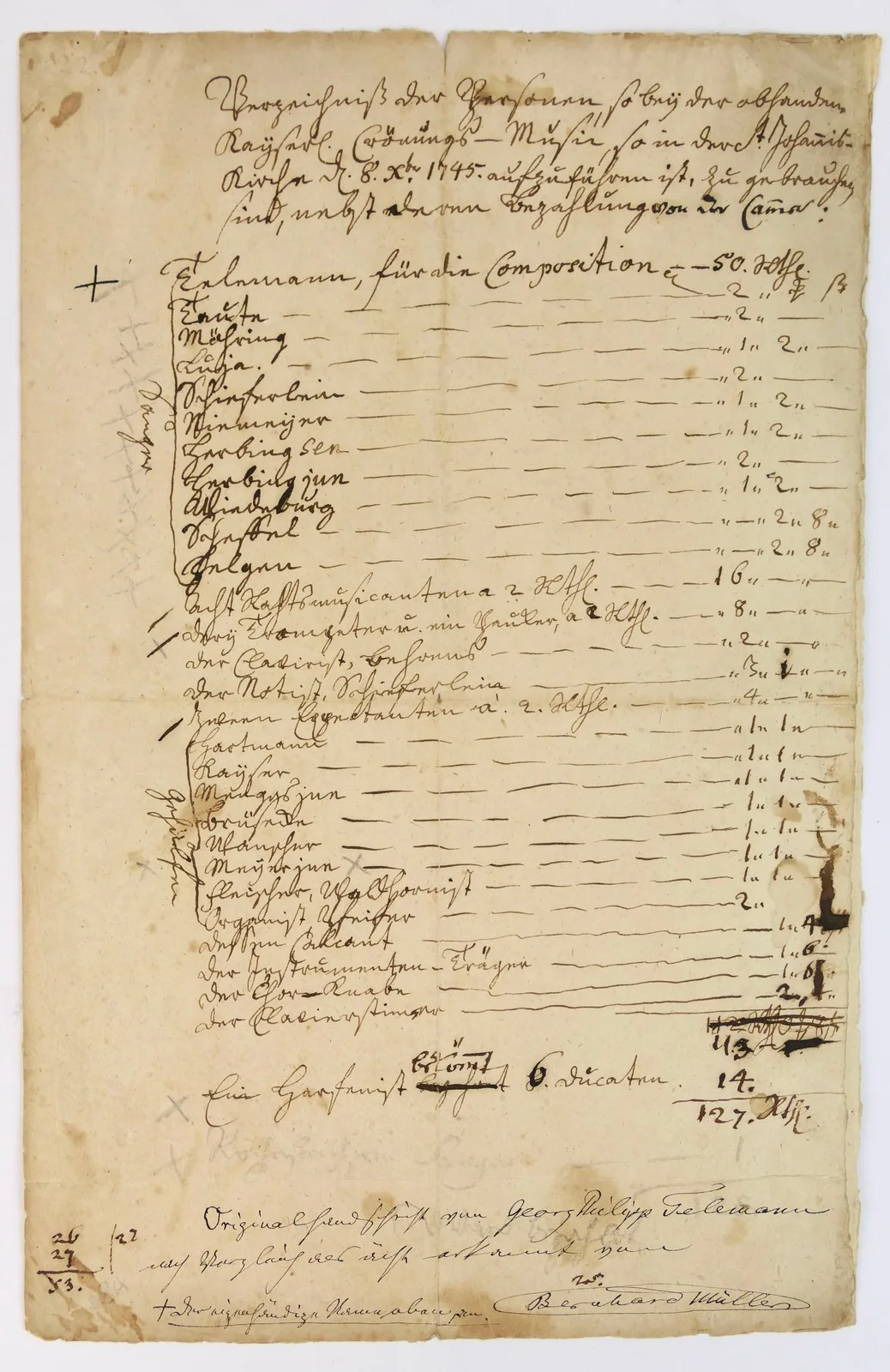 TELEMANN, Georg Philipp. : Autograph Document Regarding Music For the Coronation, image 2