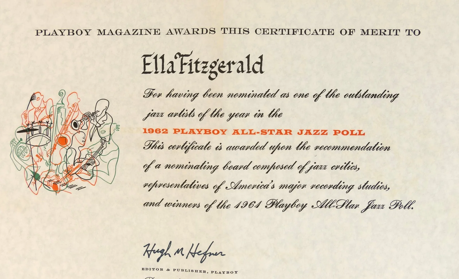 FITZGERALD, Ella. (1917–1996): 1962 PLAYBOY All-Star Jazz Poll Certificate, изображение 2