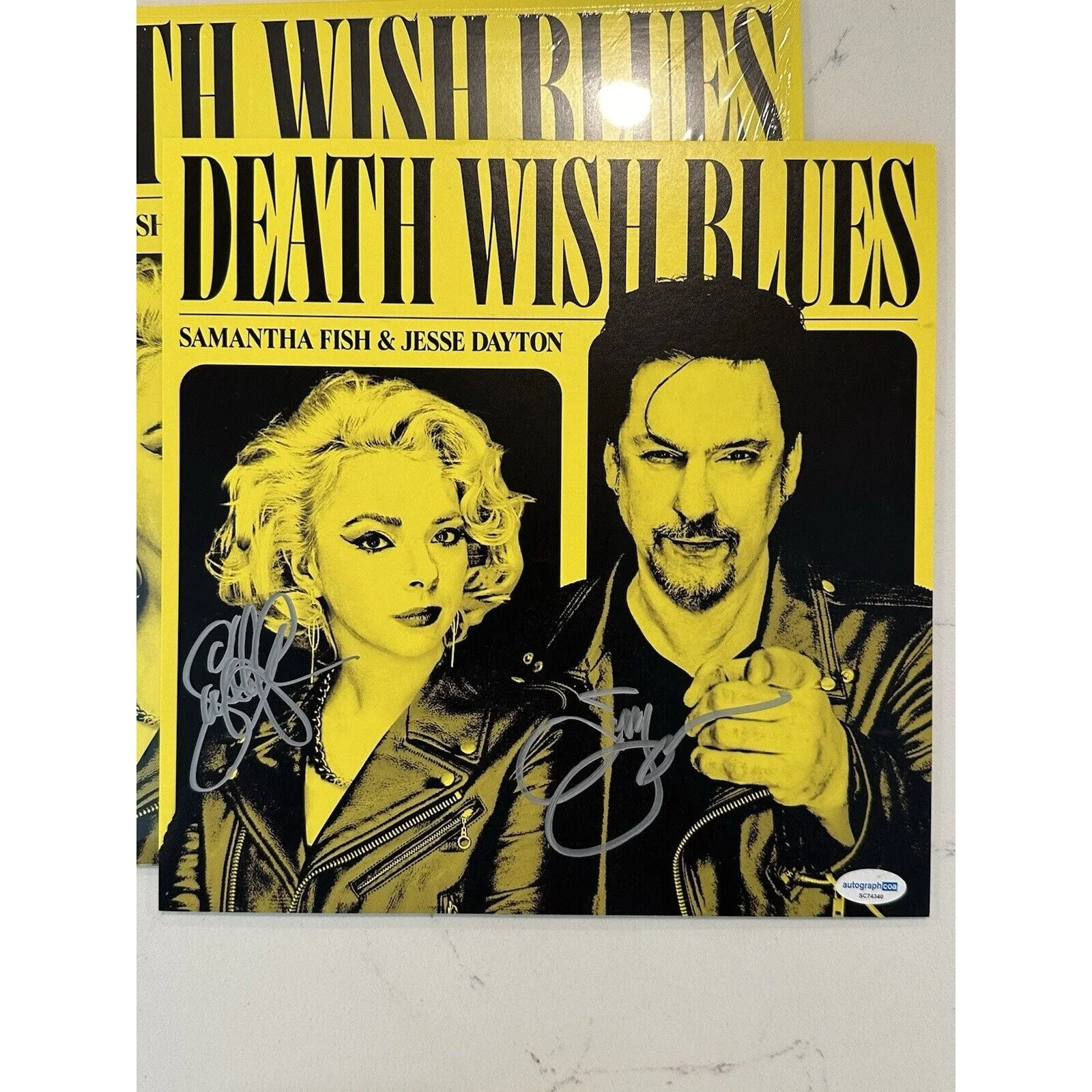 SAMANTHA FISH & JESSE DAYTON SIGNED AUTOGRAPH YELLOW VINYL ACOA DEATH WISH BLUE, изображение 3