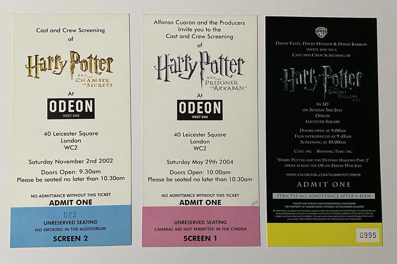 Harry Potter cast & crew screening ticket lot X3 - Chamber Of Secrets - premiere, image 2