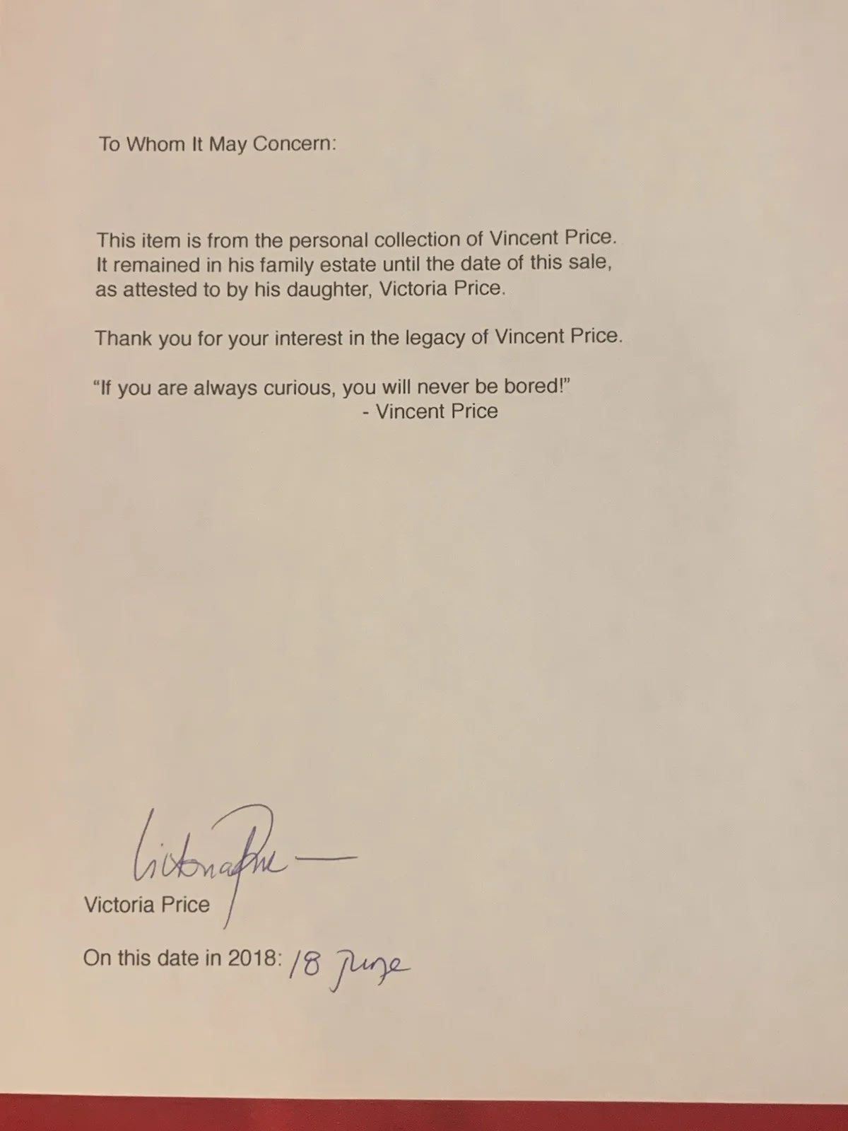 Ross Hunter — Vincent Price Estate Typed Signed Letter from Actor/Producer Ross Hunter! 14f, изображение 3