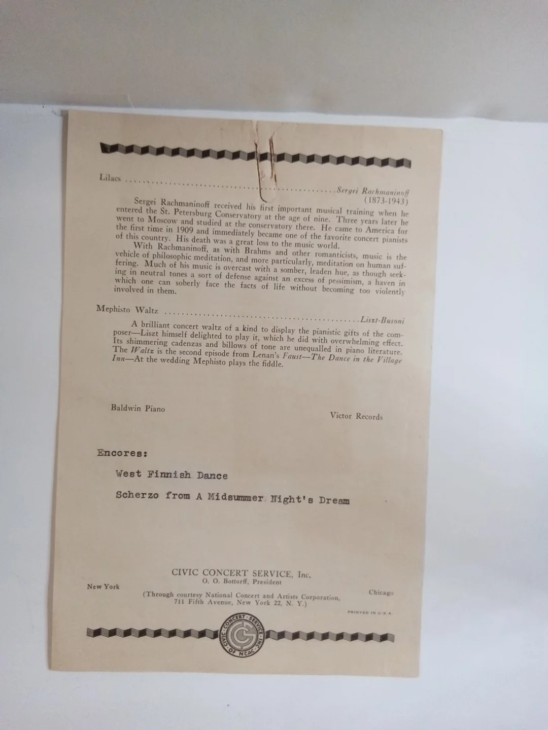 Benno Moiseiwitsch Signed Program Classical Pjanist Rachmanioff JSA, изображение 5