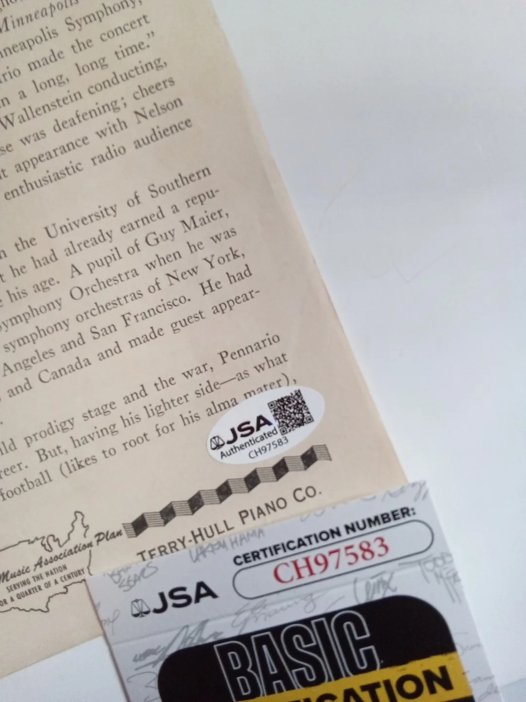 Leonard Pennario Signed Concert Program Classical Pianist JSA, image 3