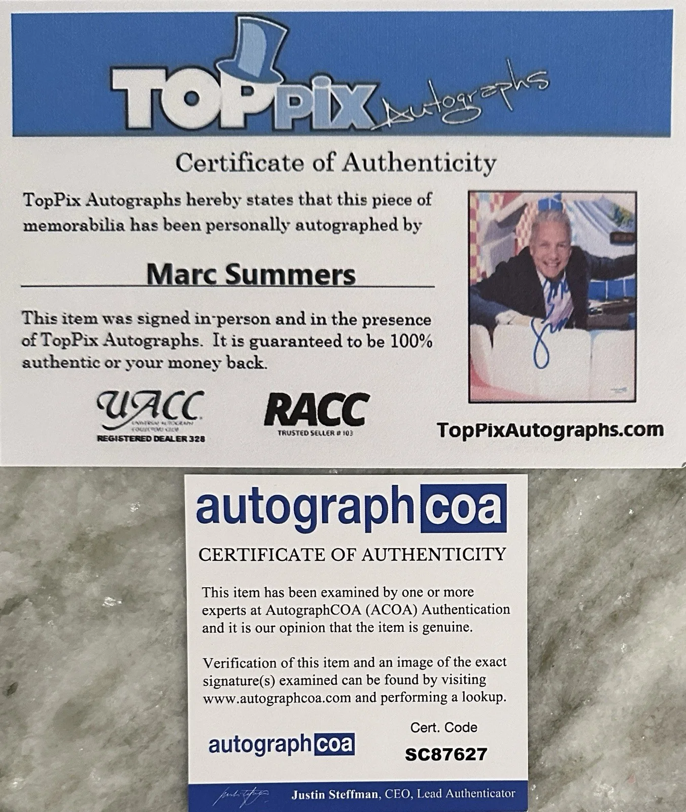 Marc Summers — MARC SUMMERS Signed Autographed 8x10 Photo..TV GAME SHOW HOST..2 COA’s, изображение 2