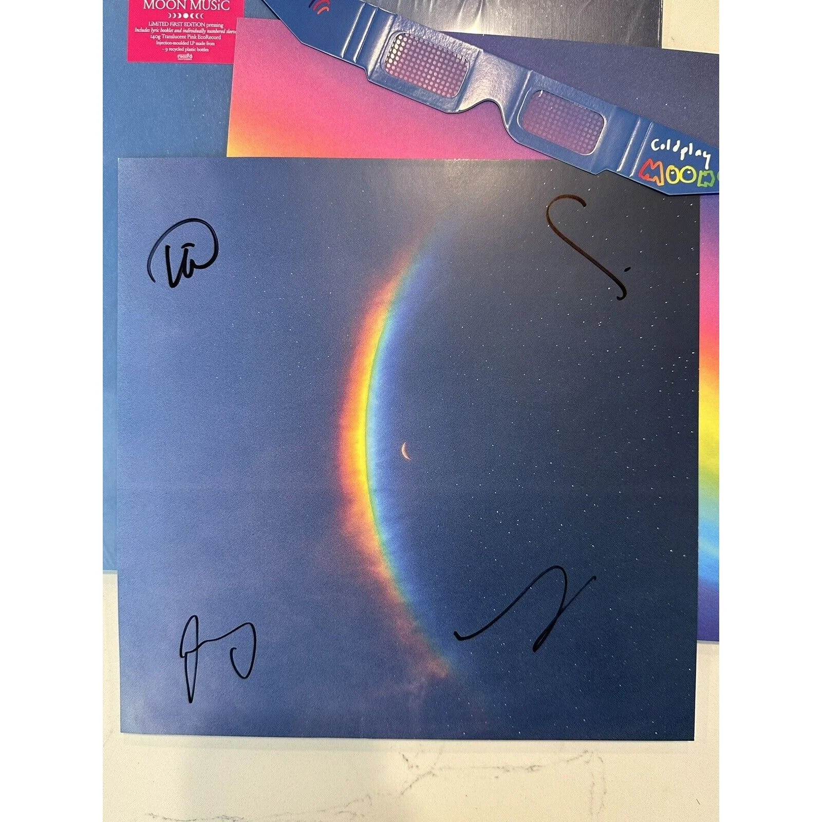 COLDPLAY Signed/Auto Moon Music Insert With Pink Translucent Vinyl IN HAND, image 2