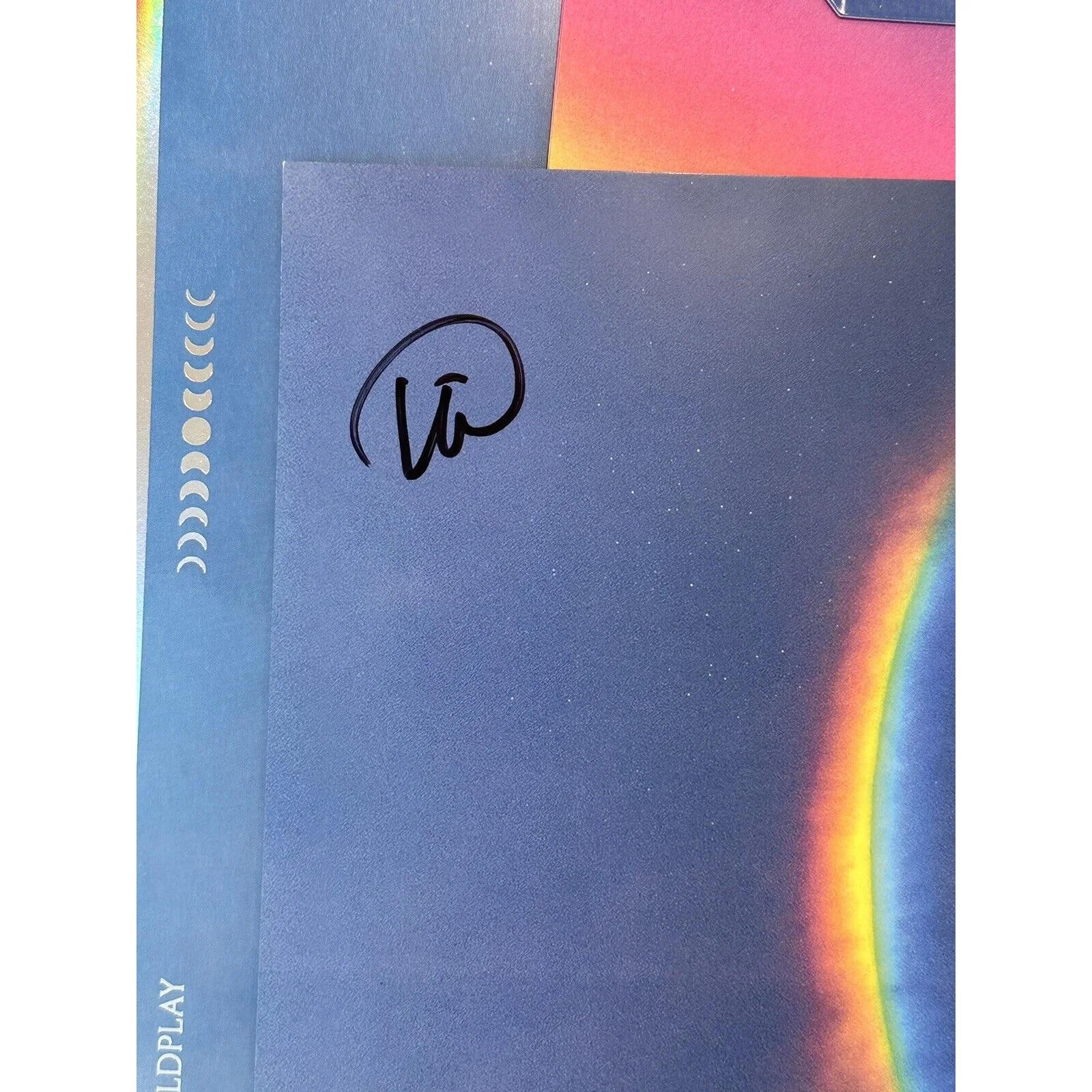 COLDPLAY Signed/Auto Moon Music Insert With Pink Translucent Vinyl IN HAND, image 3