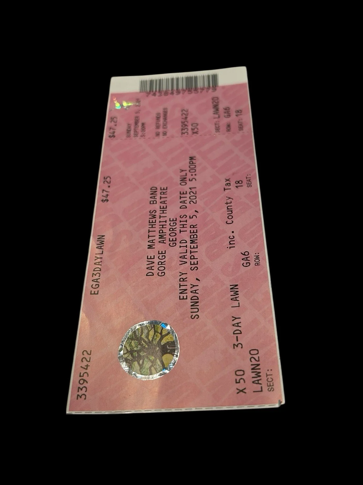 Tim Reynolds — DAVE MATTHEWS BAND DMB TICKET STUB Gorge Amphitheatre Sept 5 2021 EUC Rare, изображение 3