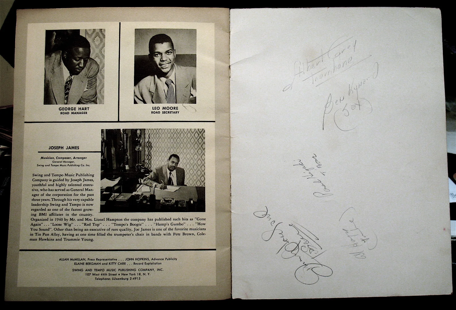 LIONEL HAMPTON-Rare Autographed Concert Tourbook Signed By Entire Band! Jazz, изображение 4