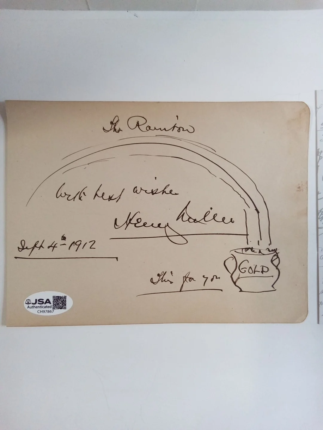 Antique 1912 Henry Miller Signed Album Page Original Rainbow Play Reference JSA, image 2