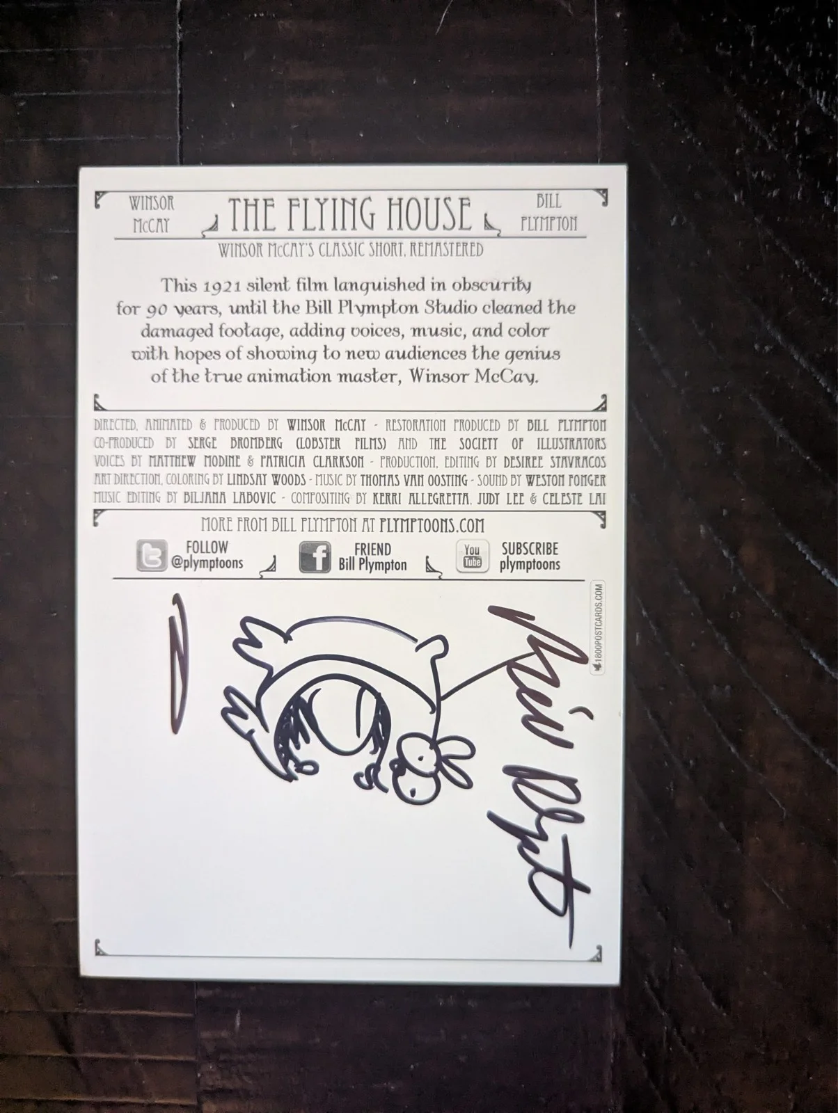 Bill Plympton — The Flying House - Winsor McCay Classic Post Card Autograph Signed Bill Plympton, image 2